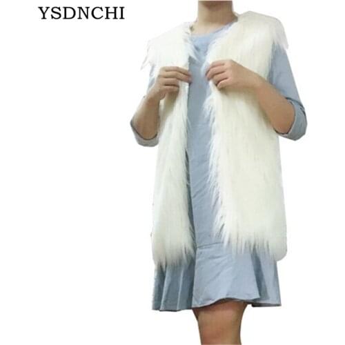 YSDNCHI Winter Women Waistcoat Femme Outwear Faux Fur Vest Gilet Veste Fourrure Jacket Warm Plus Size Flocking Coat