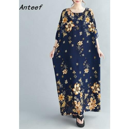 Short sleeve cotton satin vintage floral dresses for women casual loose maxi long woman summer beach dress elegant clothes 2021