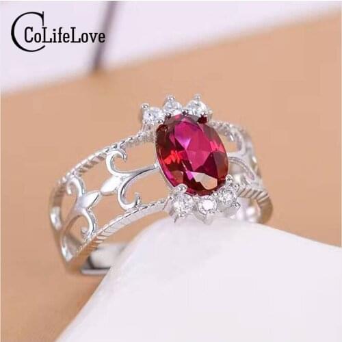 Royal silver gem ring for woman 6*8mm 1ct natural wine red garnet silver ring solid 925 sterling silver garnet ring gift for gir