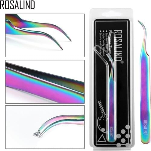 ROSALIND 1PCS Rainbow Stainless Steel Cuticle Nail Curved Tweezers Extension Cosmetic Beauty Makeup Nail Art Tools Trimmer
