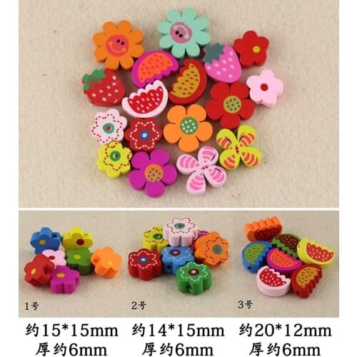 100pcs Mixed Heart Flower Cartoon Wood Beads For Kids Children Diy Crafts Wooden Beads DIY Necklace Bracelet Natural Wood Beads