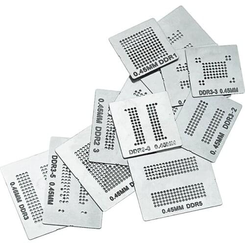 12Pcs DDR Stencils For DDR1 DDR2 DDR2-2 DDR2-3 DDR3-2 DDR3-3 DDR3-4 DDR5 Direct heating BGA Soldering Reballing Kit
