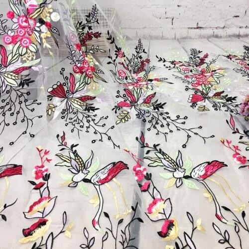 2yards 2017 African Multicolored Butterfly Organza Embroidery Lace Cloth Fabric High Quanlity French Tulle Lace For Sewing Dress