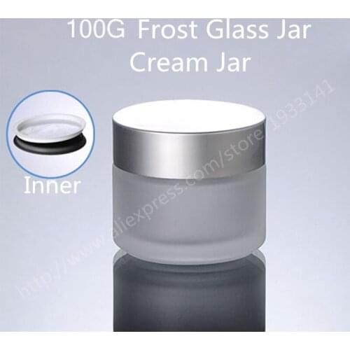 200pcs/lot 100G Frost Glass Cream Jar with Silver Cap 100ML Glass Packing Jars Empty Cream Bottle Cosmetic Glass Jars