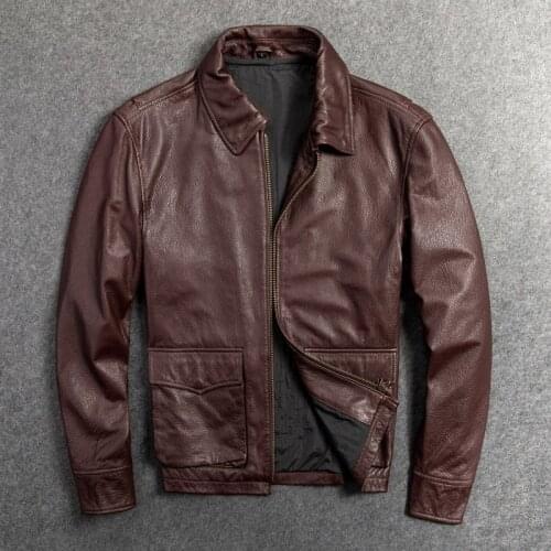 2020 Dark Brown Men American A2 Pilot Jacket Plus Size XXXXL Genuine Sheepskin Autumn Military Aviator Leather Coat