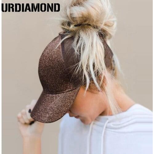 URDIAMOND 2021 Ponytail Baseball Cap Women Messy Bun Snapback Summer Mesh Hats Casual Sport Sequin Caps Drop Shipping Hat Cap