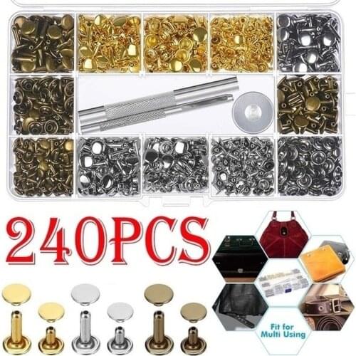 240Pcs Leather Rivets Double Cap Rivet Metal Studs with Punch Pliers 3 Pcs Setting Tool Kit for Leather Craft Repairs Decoration