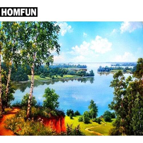 HOMFUN Full Square/Round Drill 5D DIY Diamond Painting "Lake scenery" Embroidery Cross Stitch 5D Home Decor Gift