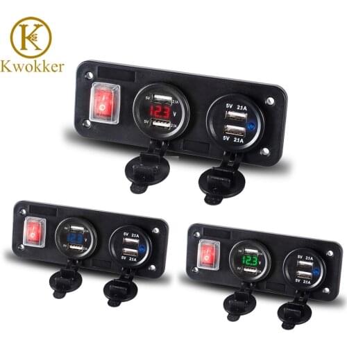 12V-30V Car Cigarette Lighter Socket 4 USB Car Charger Voltmeter with Switch Panel 4.2A Charging for Phones/Car/Boat/Motorcycle