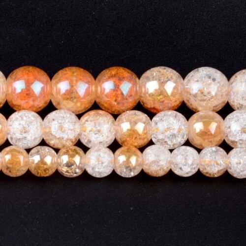 White Champagne Gold Cracked Crystal Round Loose Beads 15” Pick 6-12mm Spacer Beads For Charm Necklace Accessory Jewelry Making