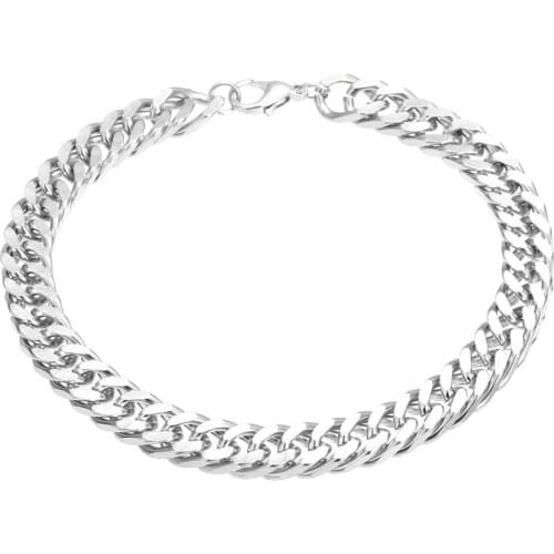 3-12 mm Men Curb Chain Bracelet Silver Color Stainless Steel Bracelets Fashion Hip Hop Jewelry Women Vintage Bracelet Gift