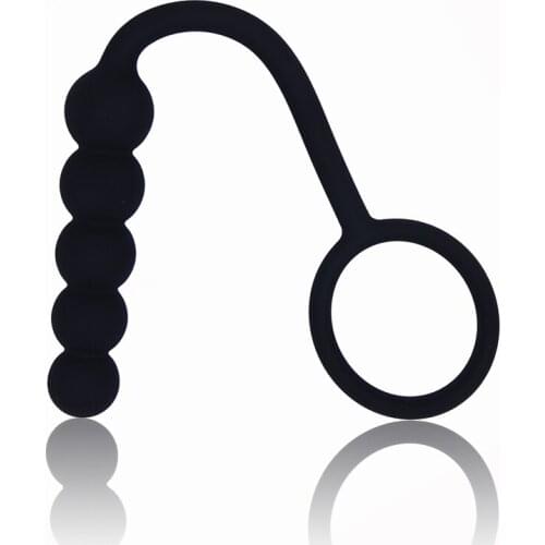 Black Silicone Anal Beads Massager With Cock Ring Butt Plug Anal Prostate Massager for Men,Gay Sex Toys Anal Plug Sex Product