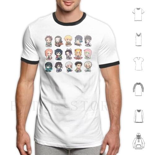 Chibi Kimetsu T Shirt Men Cotton 6Xl Sleeve Anime Kimetsu Yaiba Demon Hunter Tanjirou Kamado Nezuko Inosuke Giyuu Shinobu