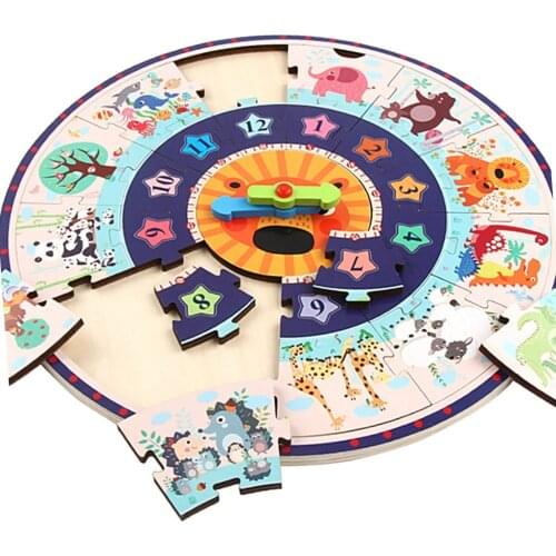 Wooden Puzzle Tangram Digital Clock Watch Jigsaw Cartoon Animal Assembly Baby Kids Early Educational Puzzles Games Toys Gifts