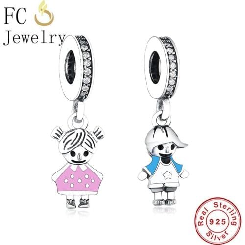 FC Jewelry Fit Original Brand Charm Bracelet 925 Silver Boy Color Enamel Shirt Girl Skirt Dress Bead For Women Making Berloque