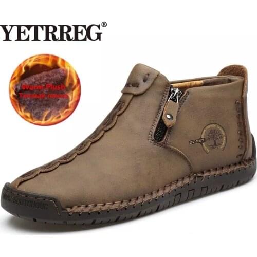 Classic Winter Mens Boots Warm Mens Snow Boots Leather Autumn Mens Ankle Boots Moccasins Outdoor Waterproof Mens Sneakers