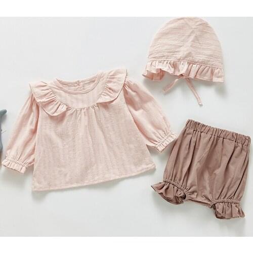 Spring Autumn Infant Baby Girls Clothing Sets Cotton Long Sleeve Shirt Top+Pants+Hat Toddler Baby Clothes Suit Princess Style