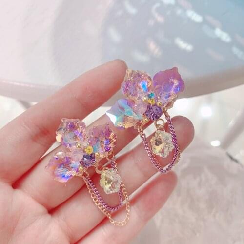 Korean Luxury Elegant Heart Crystal Long Tassel Drop Earrings For Women Girls Holiday Party Jewelry