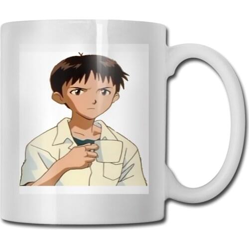 Shinji Holding A Mug Text Anime Breathable Male High Quality Creative Design Top Promotion Steampunk Mug Cup