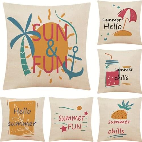 2021 Summer Sun Beach Camping Cushion Cover Home Decor Cotton Linen Pillowcase Office Sofa Car Throw Pillow Case 45x45cm
