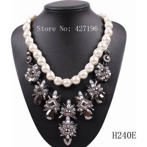 Hot Sale Luxury Fashion Crystal Flower Chunky Statement Pearl Combine Pendant Necklace For Women Free Shipping