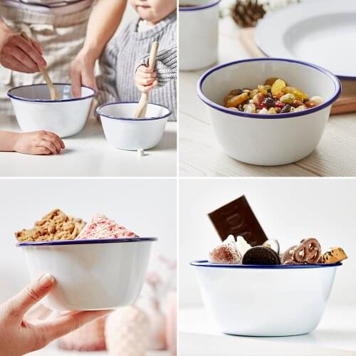 Food Ramen Enamel Noodle Bowl High Capacity Ice Cream Strawberry Bowls Salad Mix Container Vegetable Fruit Tableware Decorative