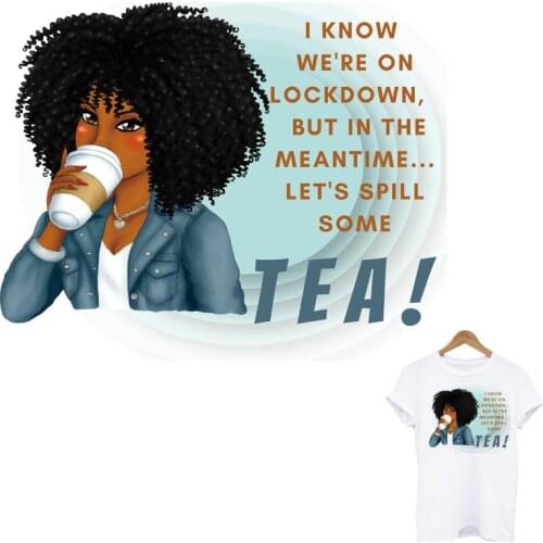 Coffe Black Girl Heat Transfer Sticker On Clothes DIY A-leve Washable Iron On Patches For Clothing African lady Patch Appliqued