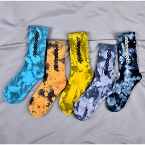 Letter Mens Sock Art Tie Dye Man Socks Unisex Crew Casual Cotton Warm Sox Lovers Blue Adult Autumn Winter Classic Skarpetki