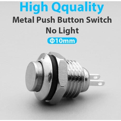 New 1pc Mini 10MM 2pin Panel Hole Metal Button Switch Power Push Button High Head Self Reset soldering IP67 1NO