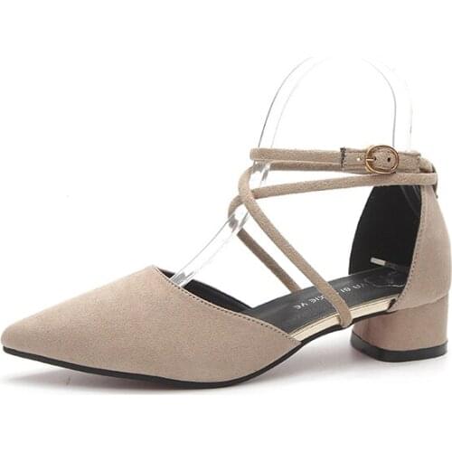 Spring and summer new European station wild pointed high heels fashion buckle sweet sandals