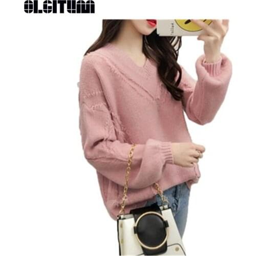 OLGITUM Women's V-Neck Pullovers