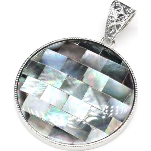 Natural Sea Shell Pendants Big Round Black Mother of Pearl Shell Metal Frame for Necklace Jewelry Making Supplies