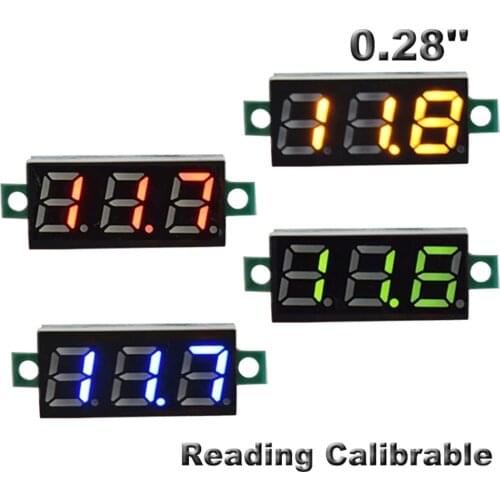 DC 0V-100V Red Green Blue Yellow 0.28 inch LED Digital Voltmeter Voltage Meter Volt Detector Monitor Tester Panel Car 12V 24V