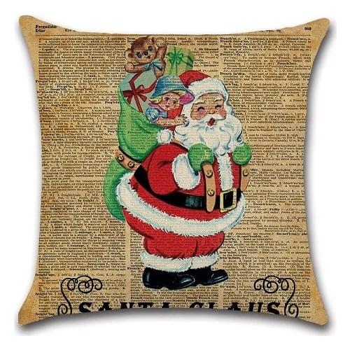 Christmas Elk Newspaper Printed Cotton Linen Cushion Cover Home Decor Pillowcase Sofa Cushion Case Gift Happy New Year