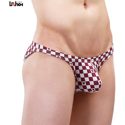 Sexy Underwear Men Briefs Shorts Ice Silk Plaid Low Waist U Convex Pouch Underpants Cueca calzoncillo ropa interior hombre M-XXL