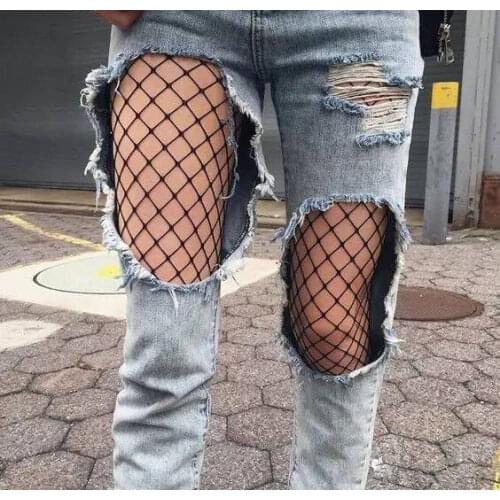 Sexy Women Ladies Black Big Mesh Fishnet Net Pattern Pantyhose Long Stockings Sock