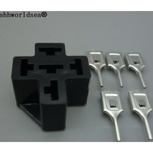 Shhworldsea car automobile auto relay socket PCB relay socekt with 5pin terminals flame retardart high