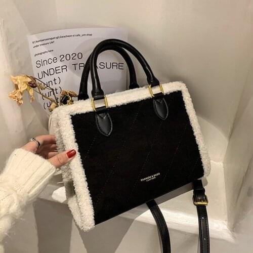 Lamb Hair Bag 2021autumn and Winter New Trendy Fashion Rhombus Embroidery Thread Portable Tote Bag Frosted Texture Messenger Bag