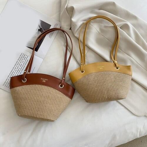Fashion Women PU Leather Woven Patchwork Contrast Color Shoulder Shopper Bag Summer Beach Ladies Large Capacity Tote Handbags