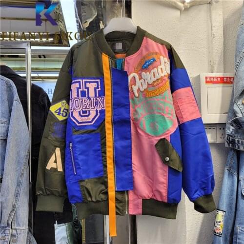 Streetwear Women Bomber Jacket Fashion Patchwork Letter Print Jacket Coat Zipper Loose Windbreaker Female Harajuku Jackets