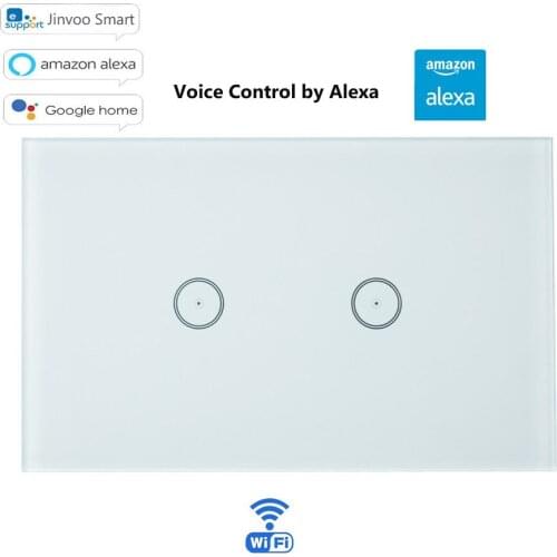 US/AU 2 Gang Wifi Smart Wall Switch Luxury Glass Panel Touch ON/OFF Light Wireless Switch Wifi Remote Lamps with Amazon Alexa