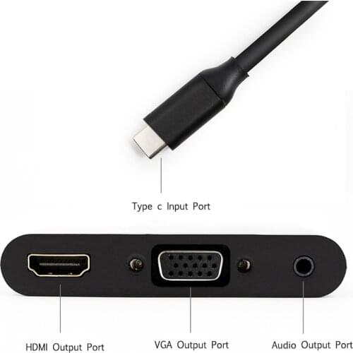 USB-C Hub Dock Cable USB Type C to HDMI VGA Hub Adapter HDMI & VGA Cable 4K 3.5mm USB2.0 for Macbook/pc/laptop