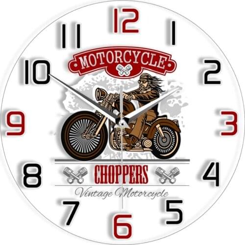 Vintage Motorcycle Choppers Garage Sign Silent Quartz Wall Clock Classic Biker Motorbike Rider Exclusive Vehicle Wall Clock
