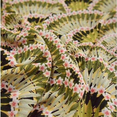 Japanese Fan-shaped Flower Leaf Printing High-end Double Joe Crepe Chiffon Fabric Dress Cheongsam Handmade DIY Fabric