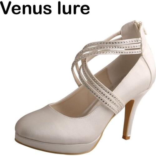 Platform Womens Shoes for a Wedding Day Shoes for Bride Beige Color with Zipper