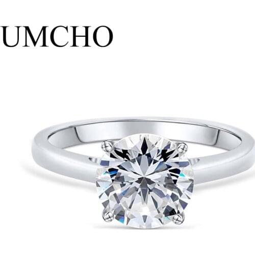 UMCHO Genuine 925 Sterling Silver Rings Round Cubic Zirconia Engagnement Rings For Brides Women Wedding Gift Fine Jewelry