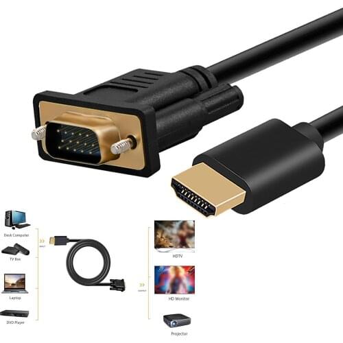 1/1.5/1.8m HDMI-compatible to VGA Cable HD-15 D-SUB Video Adapter Cable for PC HDTV Monitor