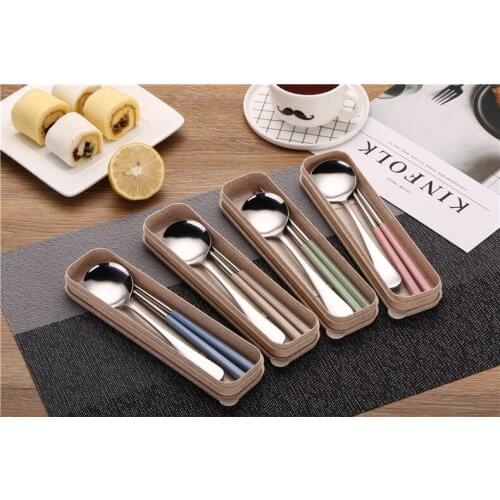 1SET Stainless Steel Food Chopsticks Spoon Set Flatware Non-slip Chopsticks Dessert Spoons Dinnerware with Portable Box PB 007