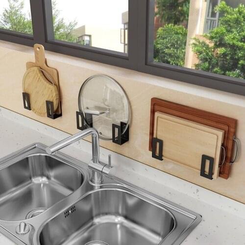 1 pair Kitchen utensils pot cover rack wall hanging hole free shelf Chopping board rack Kitchen shelf storage rack Wall mounted
