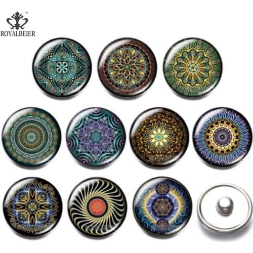10pcs/lot New Glass Snap Jewelry Mix Beautiful Exotic Pattern 18mm Glass Snaps for Snap Button Bracelet Earrings
